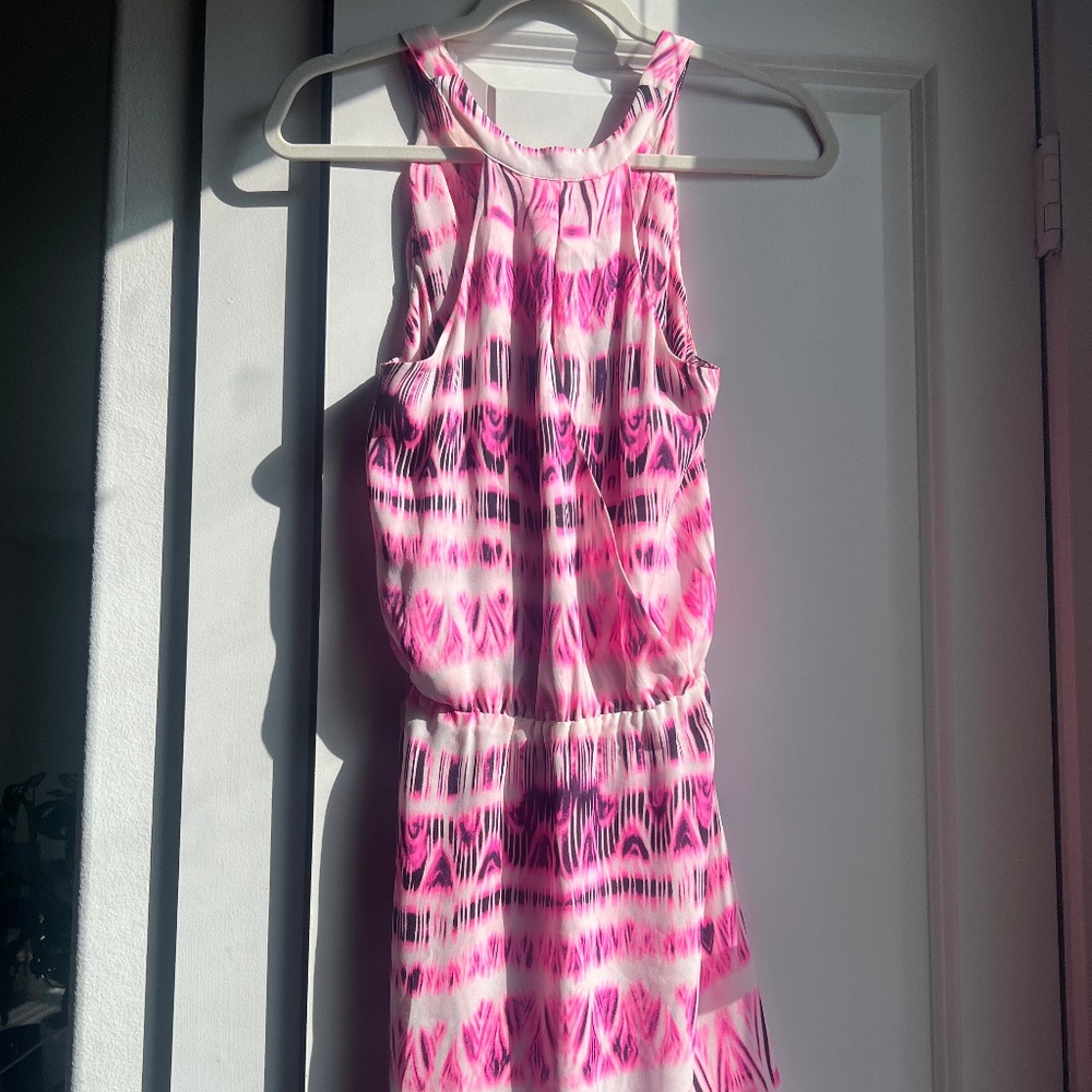 Trendy Pink and Black Dress with V neck